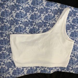 White One-Shoulder Shein Crop Top